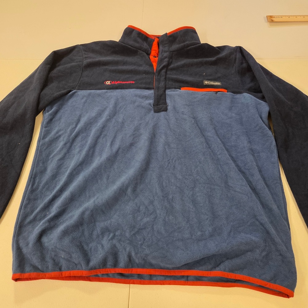 Columbia Mens XL Steens Mountain Fleece Half Snap Pullover Blue Colorblock Logo